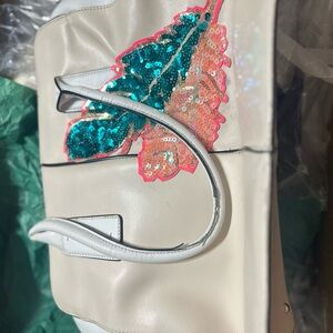 Stylish White Sequin Leaf Women's Bag